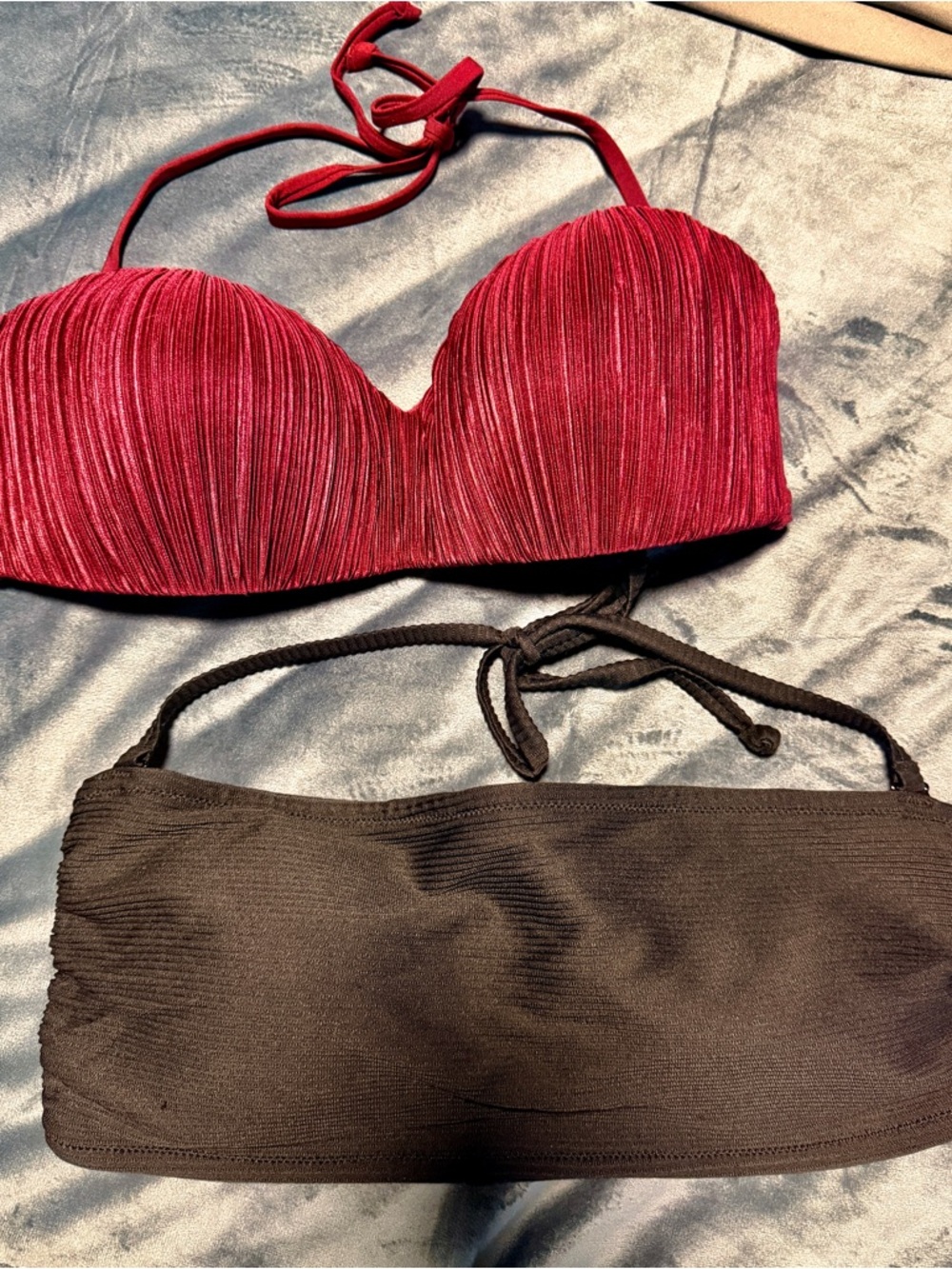 H&M Burgundy Halter Bikini Top & H&M Black Bandeau Top